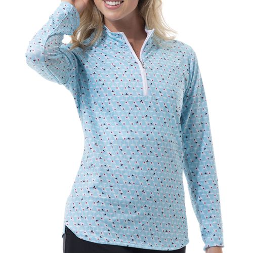 SanSoleil Women's Solcool Print 1/4 Zip Mock - Holiday Cheers