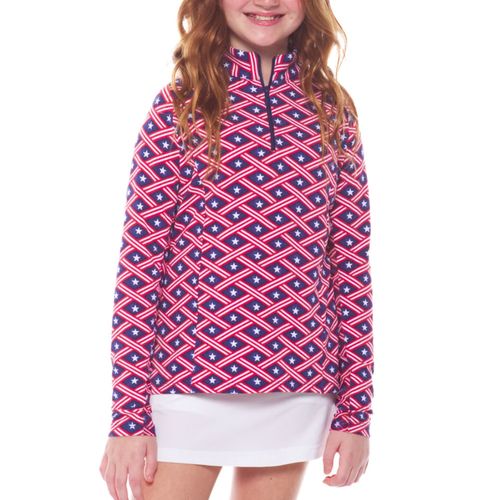 Ibkul Juniors' Americana Print Long Sleeve Zip Mock Neck Top