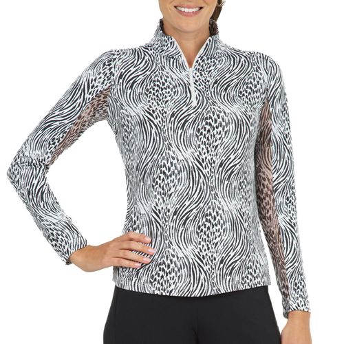IBKUL Women's Long Sleeve Alena Print 1/4-Zip Mock Neck Top