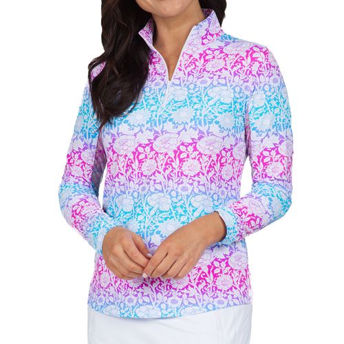 IBKUL Women's Long Sleeve Jesse Print 1/4-Zip Mock