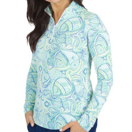 IBKUL Women's Mariel Print Long Sleeve Mock Neck Top