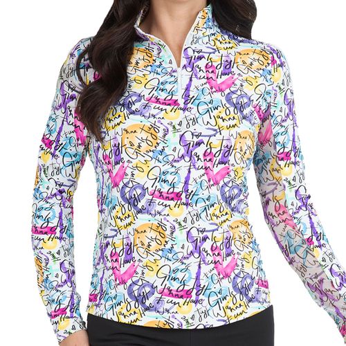 IBKUL Women's Angie Print Mock Long Sleeve Zip Top