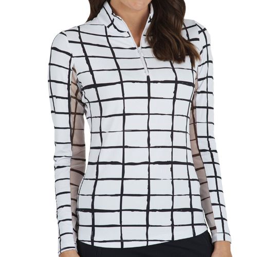 IBKUL Women's Cordova Print Long Sleeve 1/4 Zip Mock Neck Top