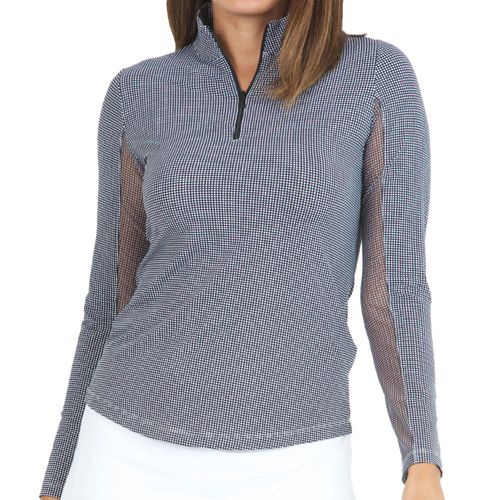 IBKUL Women's Long Sleeve Mock Neck Top - Mini Check Print