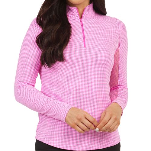 IBKUL Women's Long Sleeve Mock Neck Top - Mini Check Print