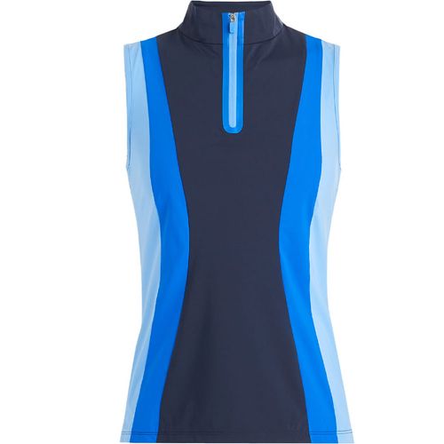 G/FORE Women's Color Block Silky Tech Nylon Sleeveless 1/4 Zip Mock Neck Polo