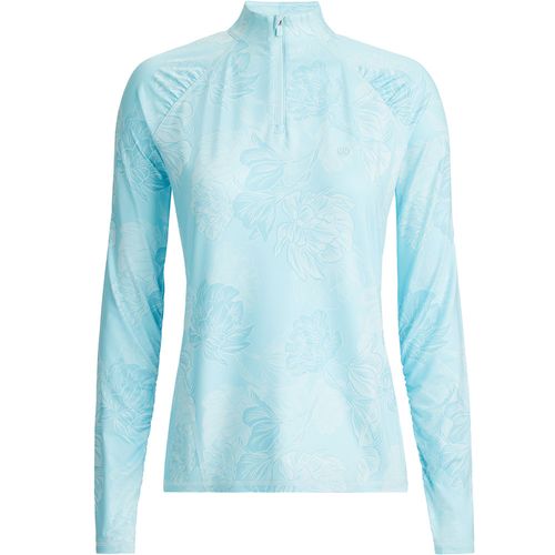 G/FORE Women's Stamped Floral Tech Jersey Ruched 1/4 Zip Pullover