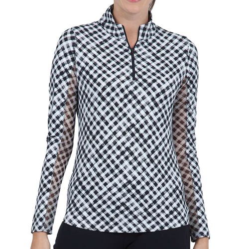 IBKUL Women's Long Sleeve Mock Neck Top - Gingham Check Print