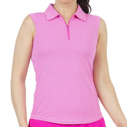 IBKUL Women's Sleeveless Polo - Mini Check Print