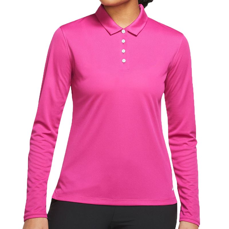 Nike Women s Dri Fit Victory Long Sleeve Golf Polo 14051005 Large Active Pink White