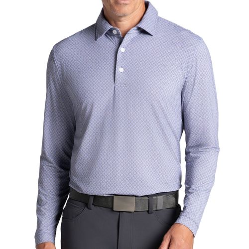 IBKUL Men's Long Sleeve Polo - Square Spiral Print