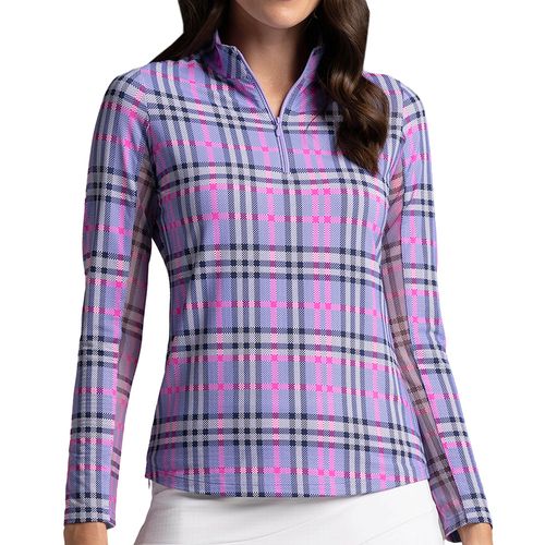 IBKUL Women's Long Sleeve 1/4 Zip Mock Neck Top - Judith Print