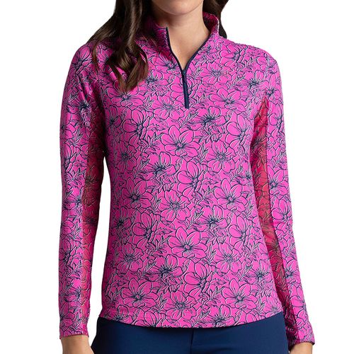 IBKUL Women's Long Sleeve 1/4 Zip Mock Neck Top - Diana Print