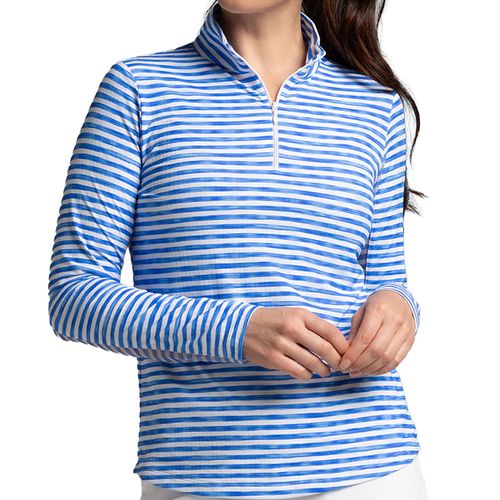 IBKUL Women's Long Sleeve Mock Neck Top - Landon Stripe II Print