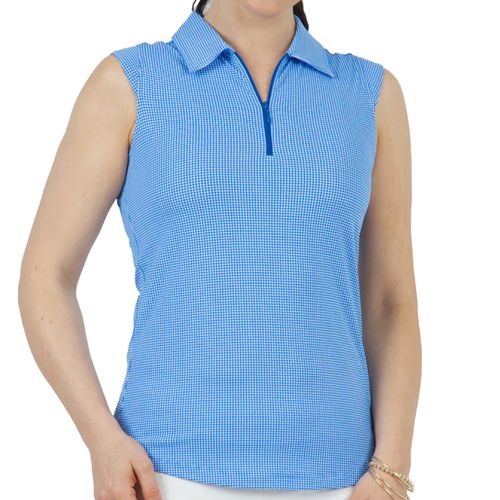 IBKUL Women's Sleeveless Polo - Mini Check Print