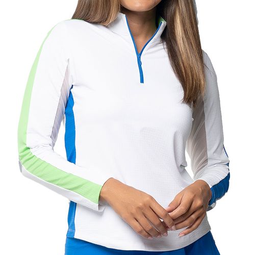 IBKUL Women's Long Sleeve 1/4 Zip Mock Neck Top - Color Block Print