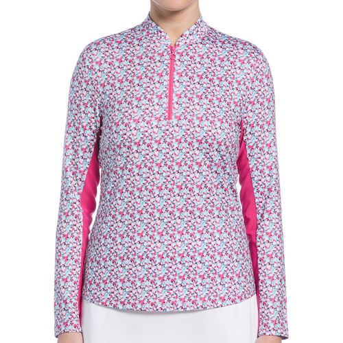 Ben Hogan Women's Mini Floral Sun Protection Long Sleeve 1/4 Zip Polo