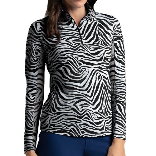 IBKUL Women's Long Sleeve 1/4 Zip Mock Neck Top - Cecilia Print