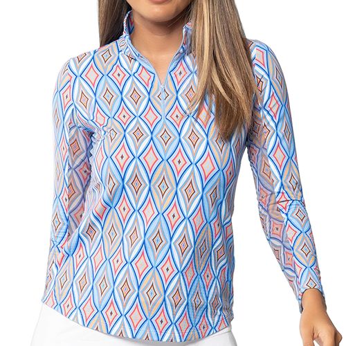 IBKUL Women's Long Sleeve 1/4 Zip Mock Neck Top - Romina Print