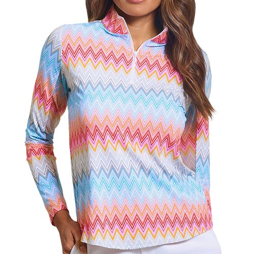 IBKUL Women's Long Sleeve 1/4 Zip Mock Neck Top - Susan Print