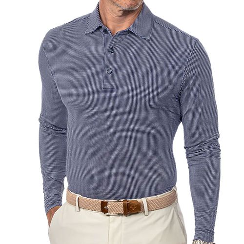 IBKUL Men's Modern Fit Long Sleeve Polo - Mini Check Print