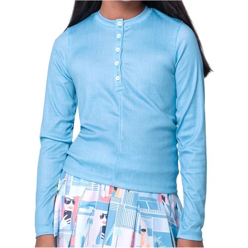 Lucky In Love Girls' Linen Play Long Sleeve Henley Shirt