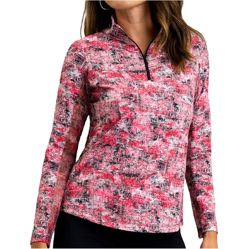 IBKUL Women's Long Sleeve 1/4 Zip Mock Neck Top - Kate Print