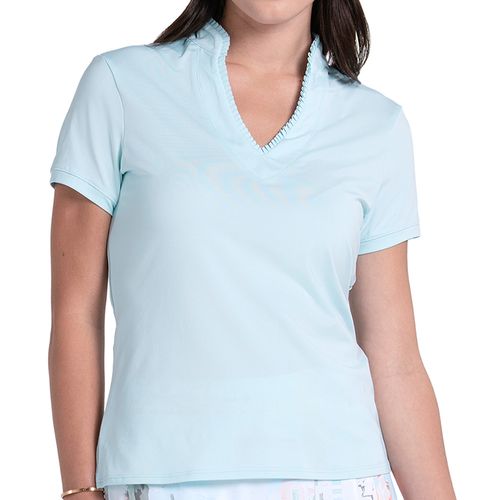 Lucky in Love Women's Pleated Placket Mock Neck Polo