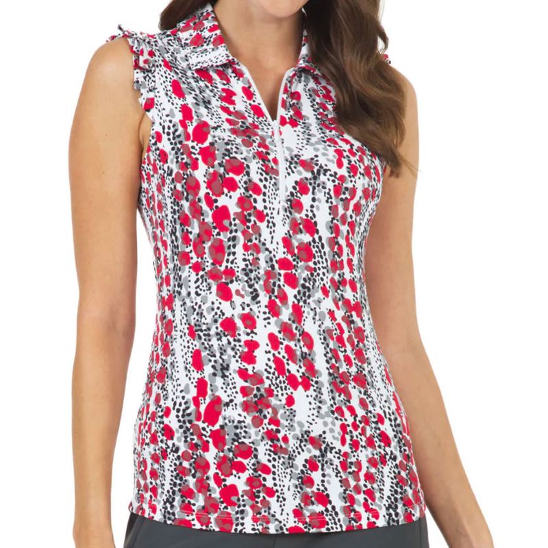 IBKUL Women's Kamila Print Ruffle Sleeveless Polo